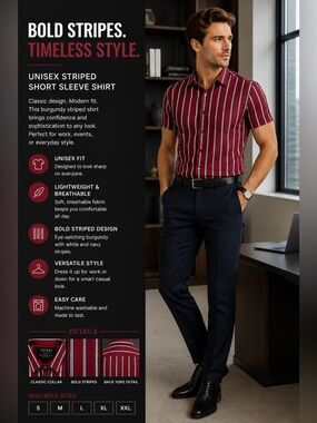 Topman Burgundy Striped Short Sleeve Shirt